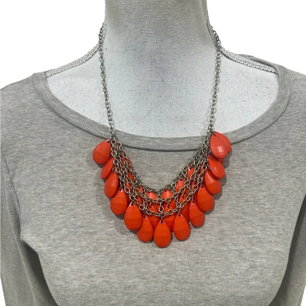 Unbranded Coral Teardrop faceted bead Layered Chain Necklace reversible